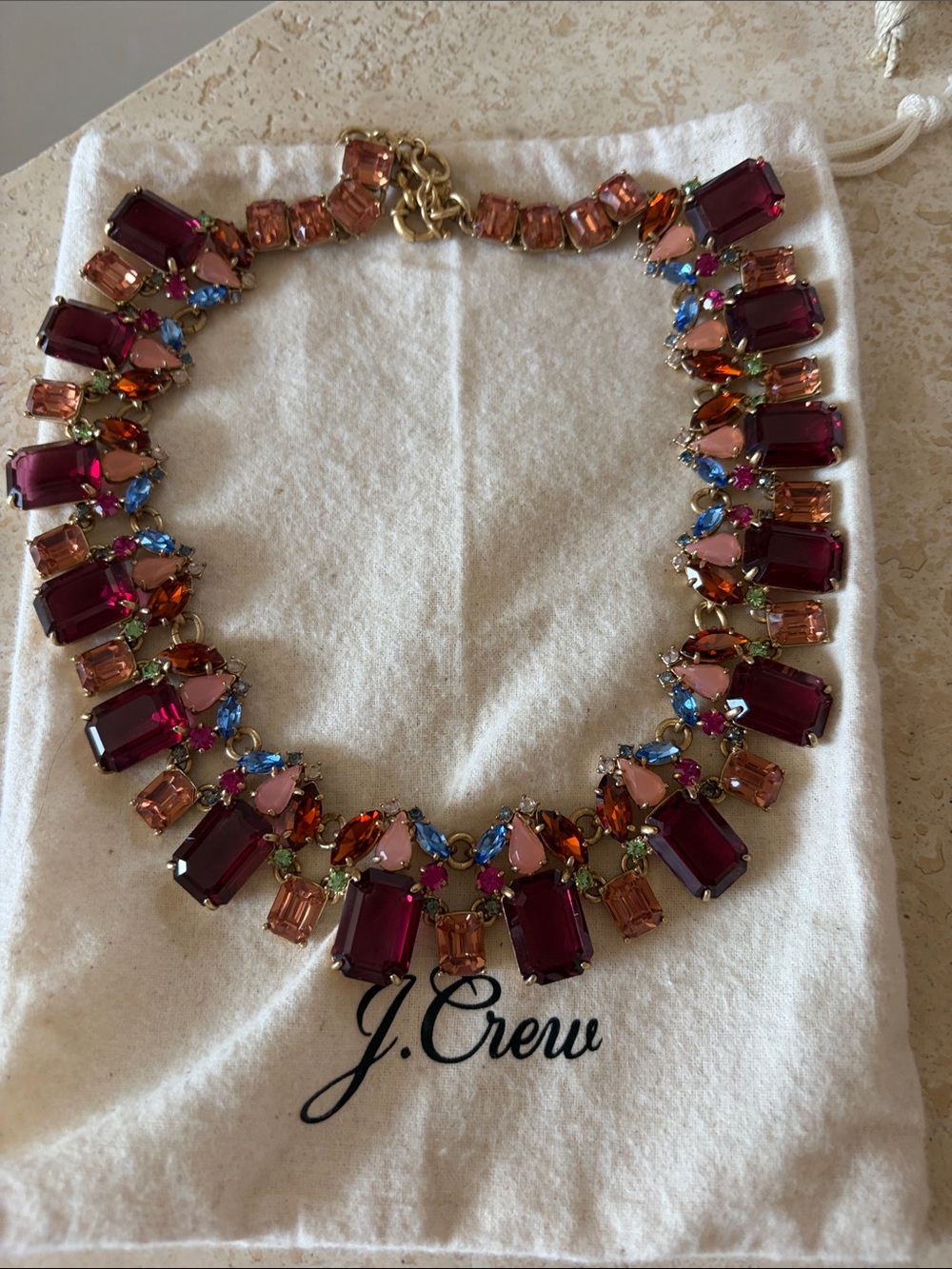 J. Crew Multicolor Crystal Collar Necklace in Deep Berry & Peach